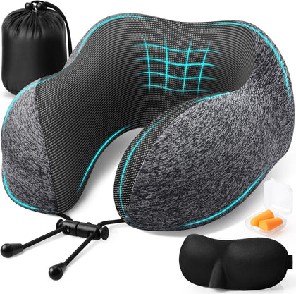Travel Pillow, Travel Pillows for Sleeping Airplane, Neck Pillow Airplane, Memory Foam Neck Pillow Set with Eye Mask