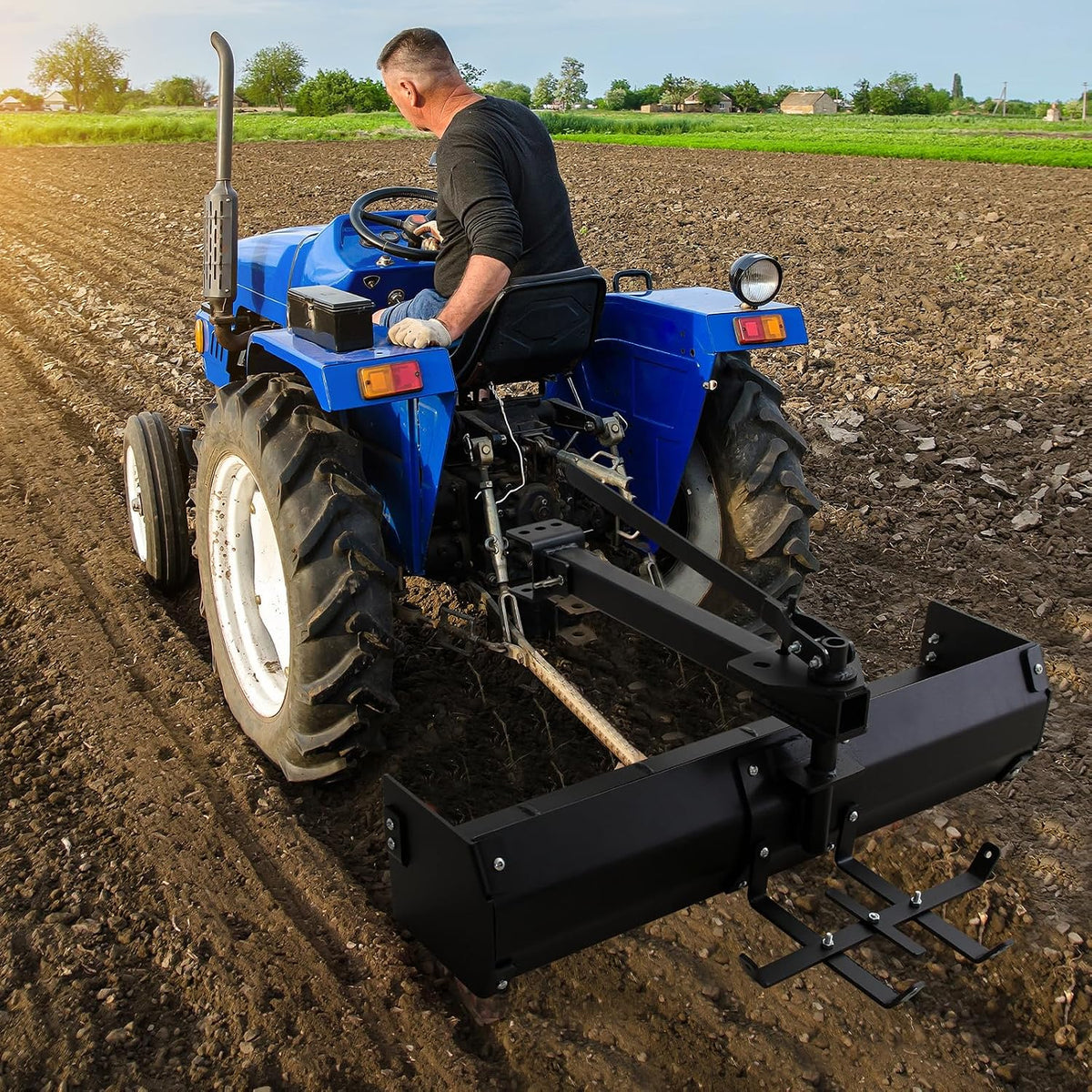 42 Inch Tow Behind Box Scraper, Adjustable 30° Blade Angle, Universal Hitch for Lawn Tractor, ATV, UTV, Heavy Duty