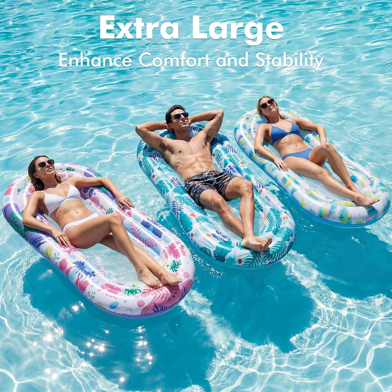Pool Floats Lounger, 3 Pack Inflatable Pool Float Adult Size Water Hammock, Pool Floats Rafts Floaties for Swimming