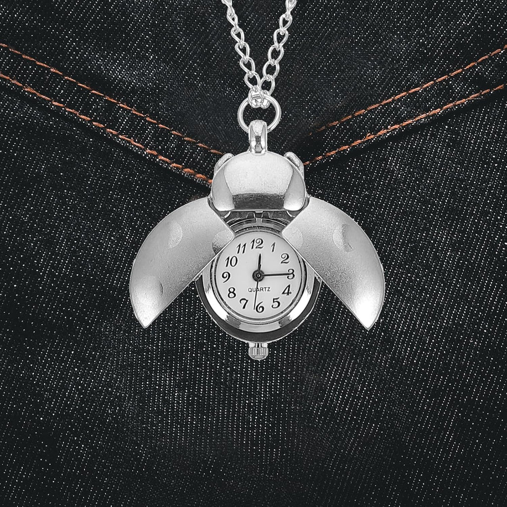 Creative Beetle Design Silver Pocket Watch Pendant with Chain Practical Linked Watch for Men Vintage Style Timepiece