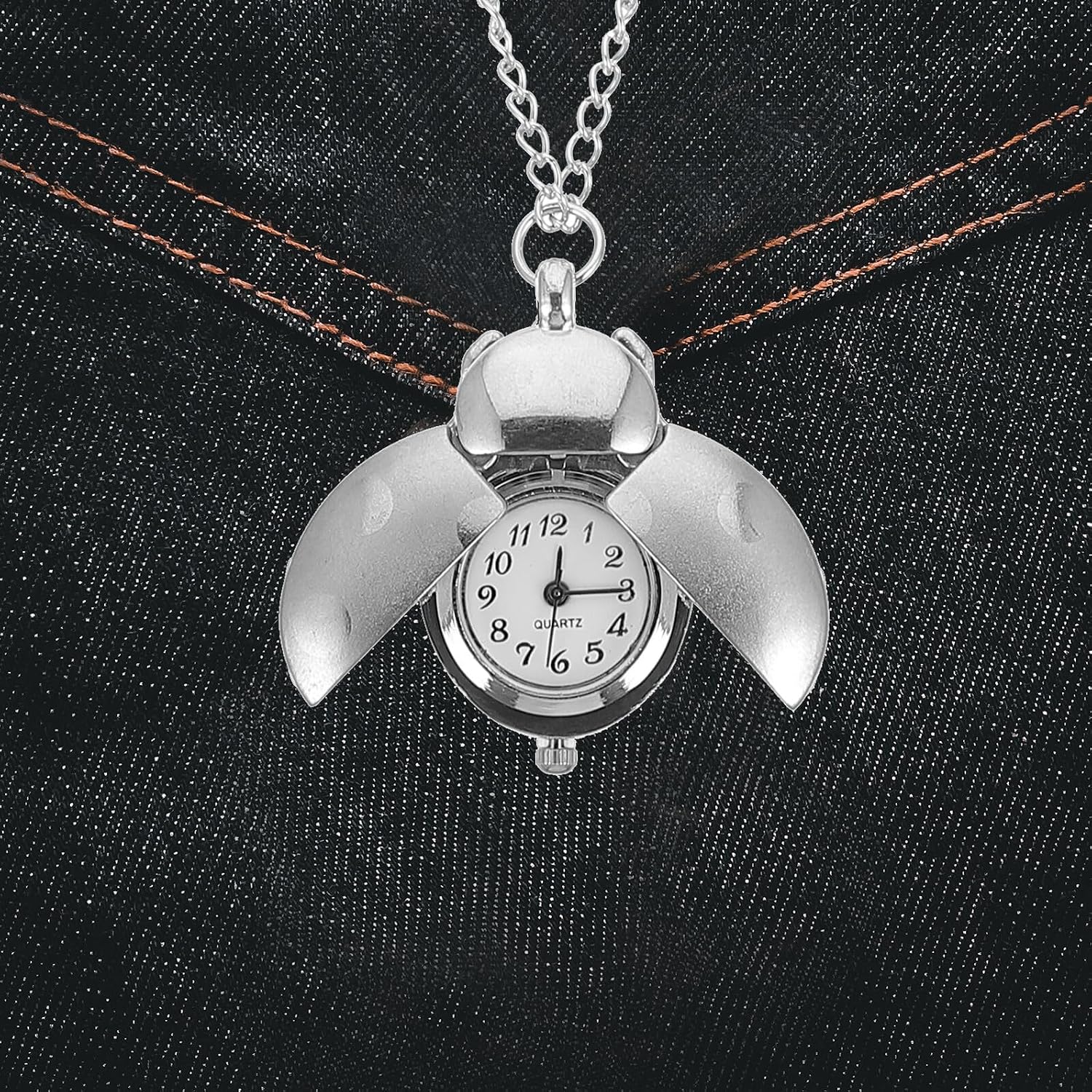 Creative Beetle Design Silver Pocket Watch Pendant with Chain Practical Linked Watch for Men Vintage Style Timepiece