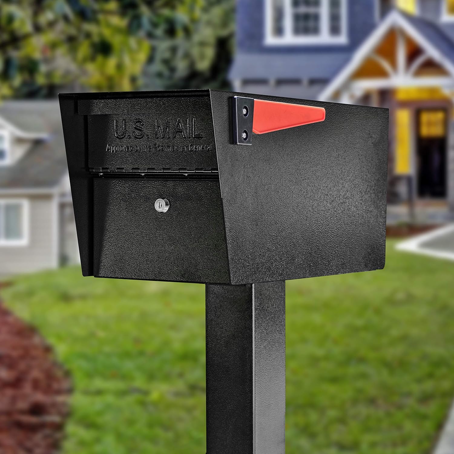 Mail Manager Modern Locking Post Mount Mailbox, USPS Approved | Patented anti-pry lock, accepts small packages