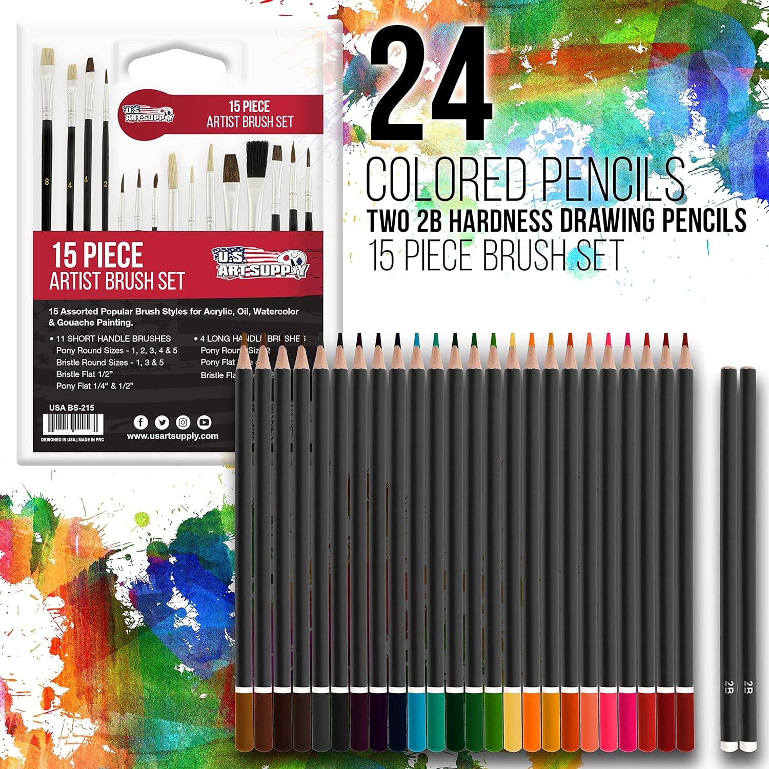 162-Piece Mega Wood Box Artist Kit with Painting, Drawing & Art Supplies for Adults - 24 Each (Watercolors, Oil