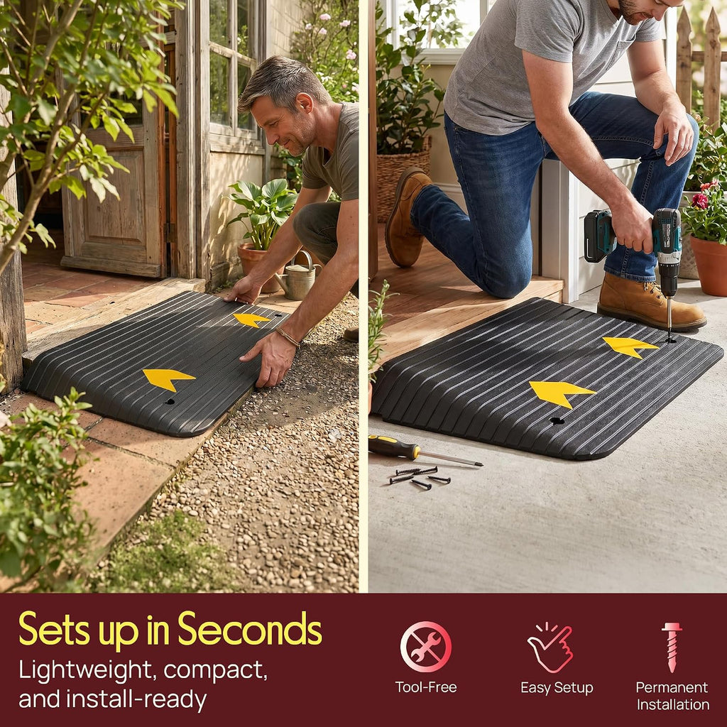 Rubber Threshold Ramp 4 Inch | Portable, Non-Slip Wheelchair Ramp | Sturdy Built for Indoor Outdoor Use | 3300 lb
