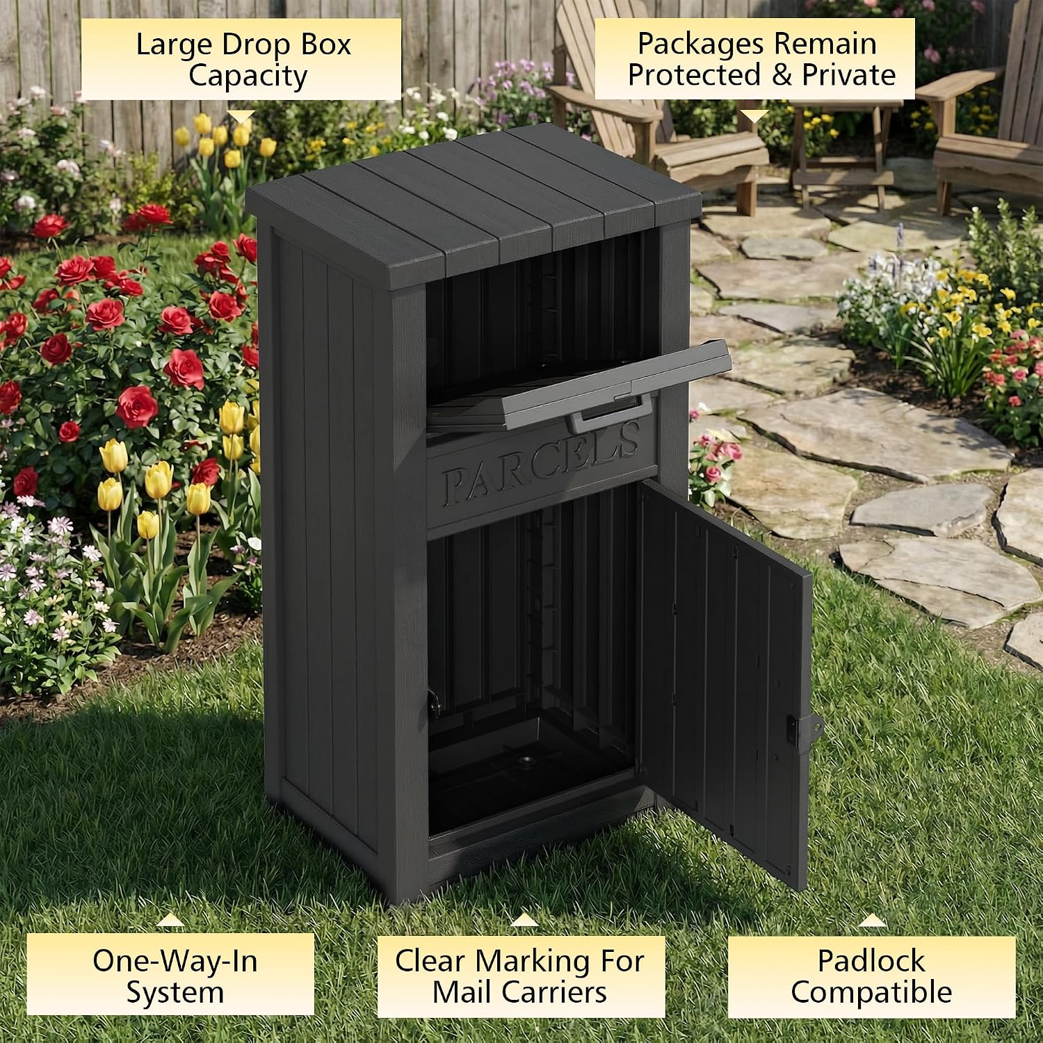 Package Delivery Boxes for Outside, Parcel Drop Box, Black | Lockable Secure, Waterproof, Anti-Theft