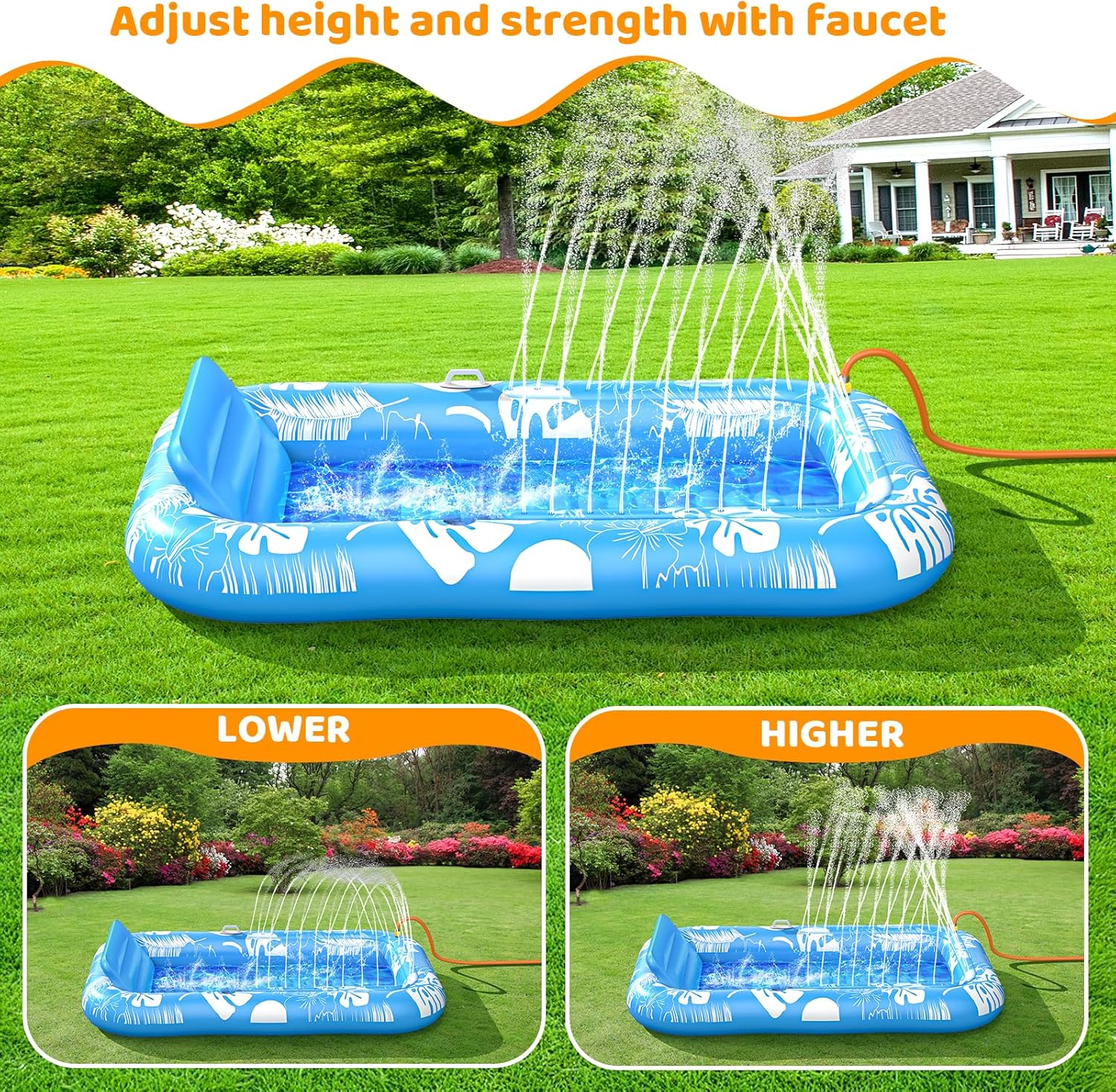 Inflatable Tanning Pool Lounger Float with Sprinkler, 77" x 48" Pool Floats Adult with Pillow, 6 in 1 Suntan Tub Raft