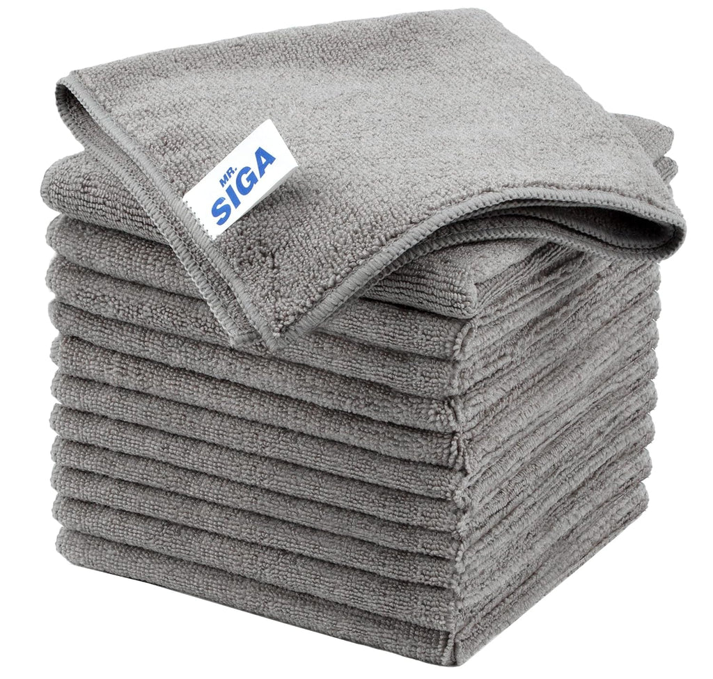Microfiber Cleaning Cloth, All-Purpose Microfiber Towels, Streak Free Cleaning Rags, Pack of 12, Grey, Size 32 x 32