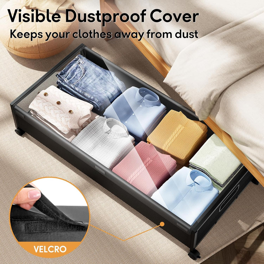 Under Bed Storage Containers with Wheels 2 Pack Underbed Shoe Storage Bedroom Storage Bins Organizer Large Capacity