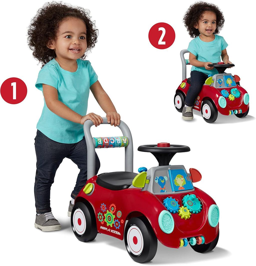 Busy Buggy, for Toddlers 1-3, 3-in-1 Push Walker Ride On Car with 17 Sensory Activities, Anti-Tip Feature, Under-Seat
