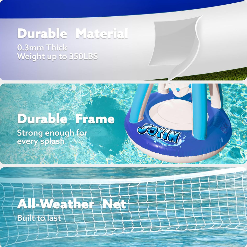 Inflatable Volleyball Net & Basketball Hoops Pool Float Set; Balls Included for Kids/Adults, Summing Pool Game