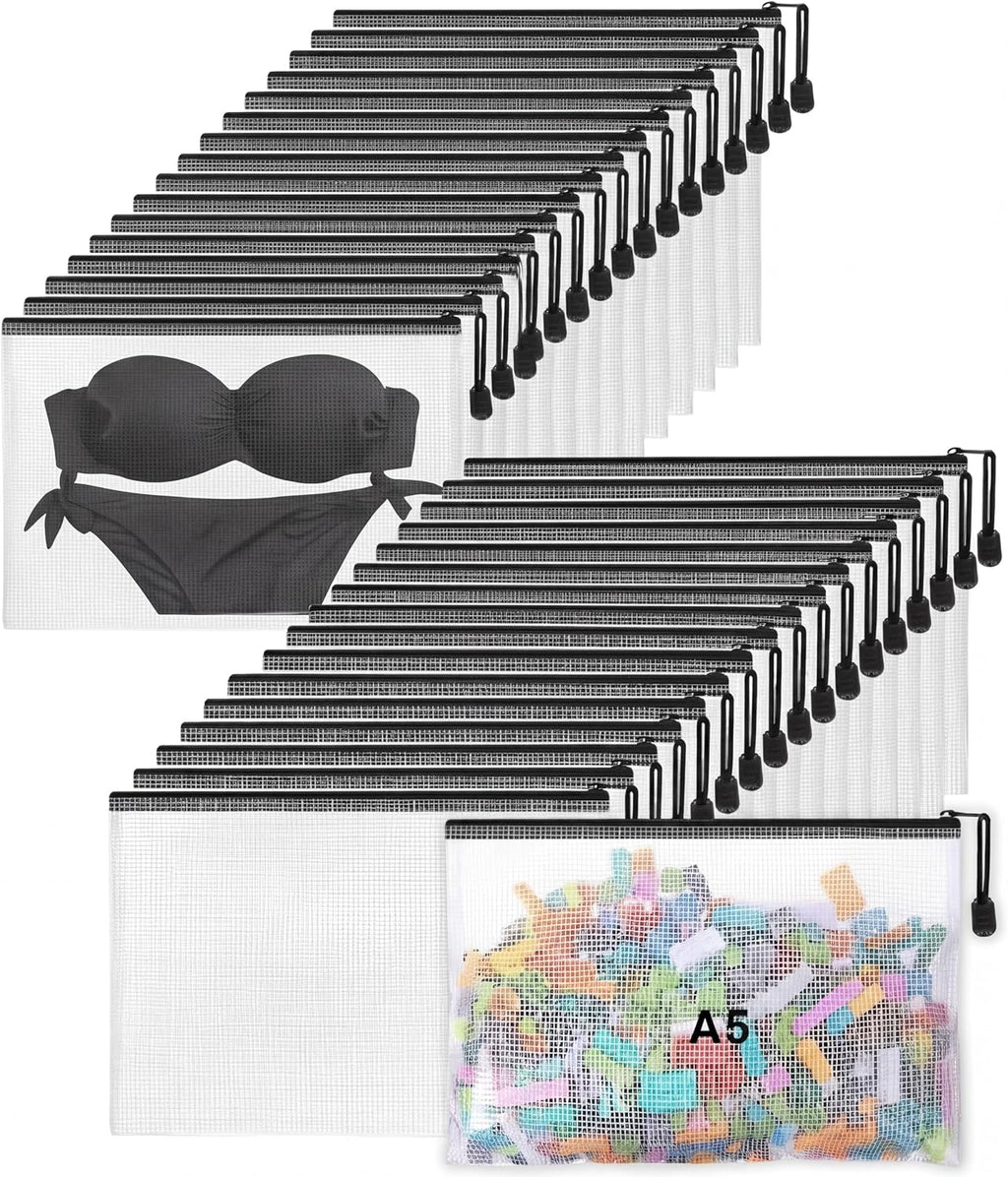 32 Mesh Zipper Bags Bikini, Black, 9 x 7 Inch, 32 Pcs