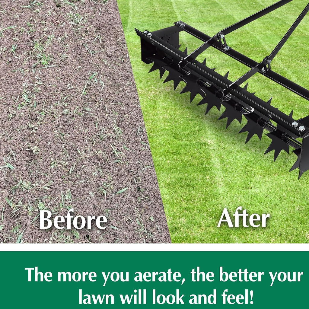 32 Inch Tow Behind Spike Aerator Soil Penetrator Spikes Tractor with Galvanized Steel Tines and Wide Tow Bar Black