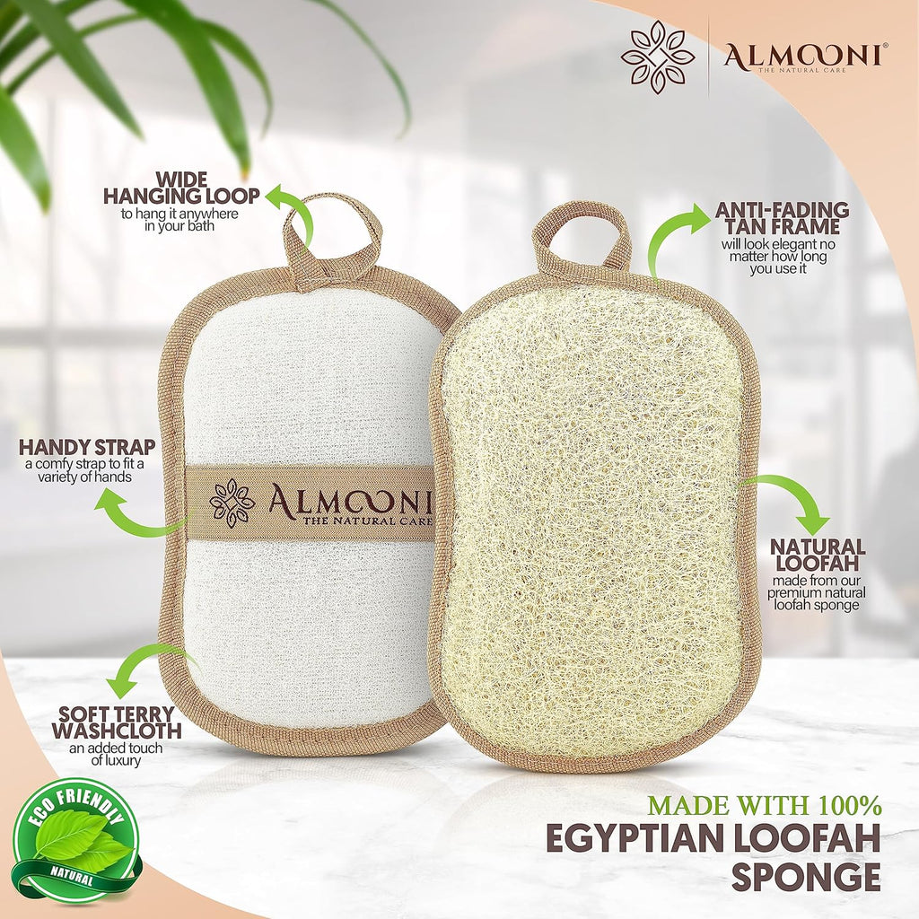 Premium Exfoliating Loofah Pad Body Scrubber, Made with Natural Egyptian Shower loofa Sponge- Bow Tie Shaped Loofah