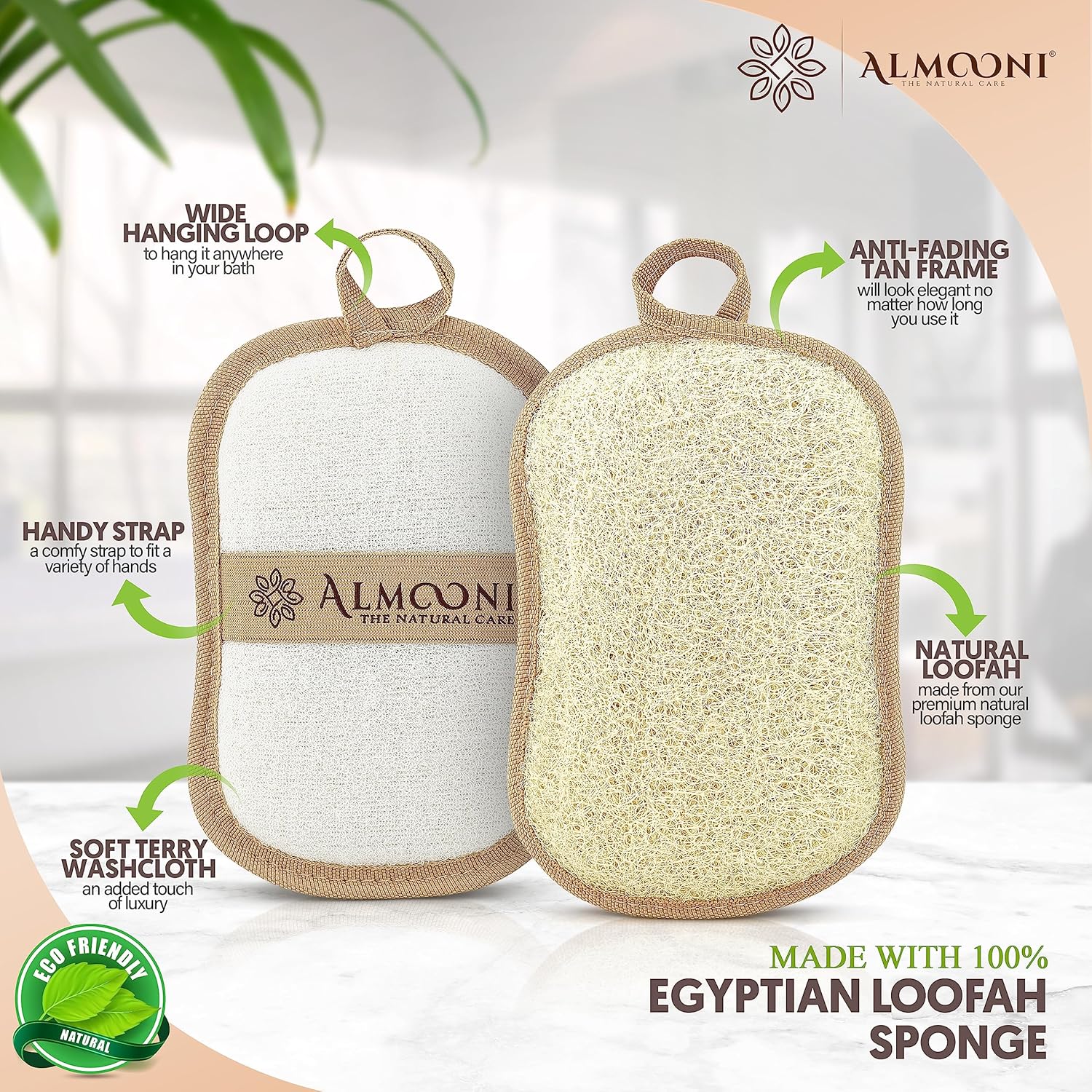 Premium Exfoliating Loofah Pad Body Scrubber, Made with Natural Egyptian Shower loofa Sponge- Bow Tie Shaped Loofah