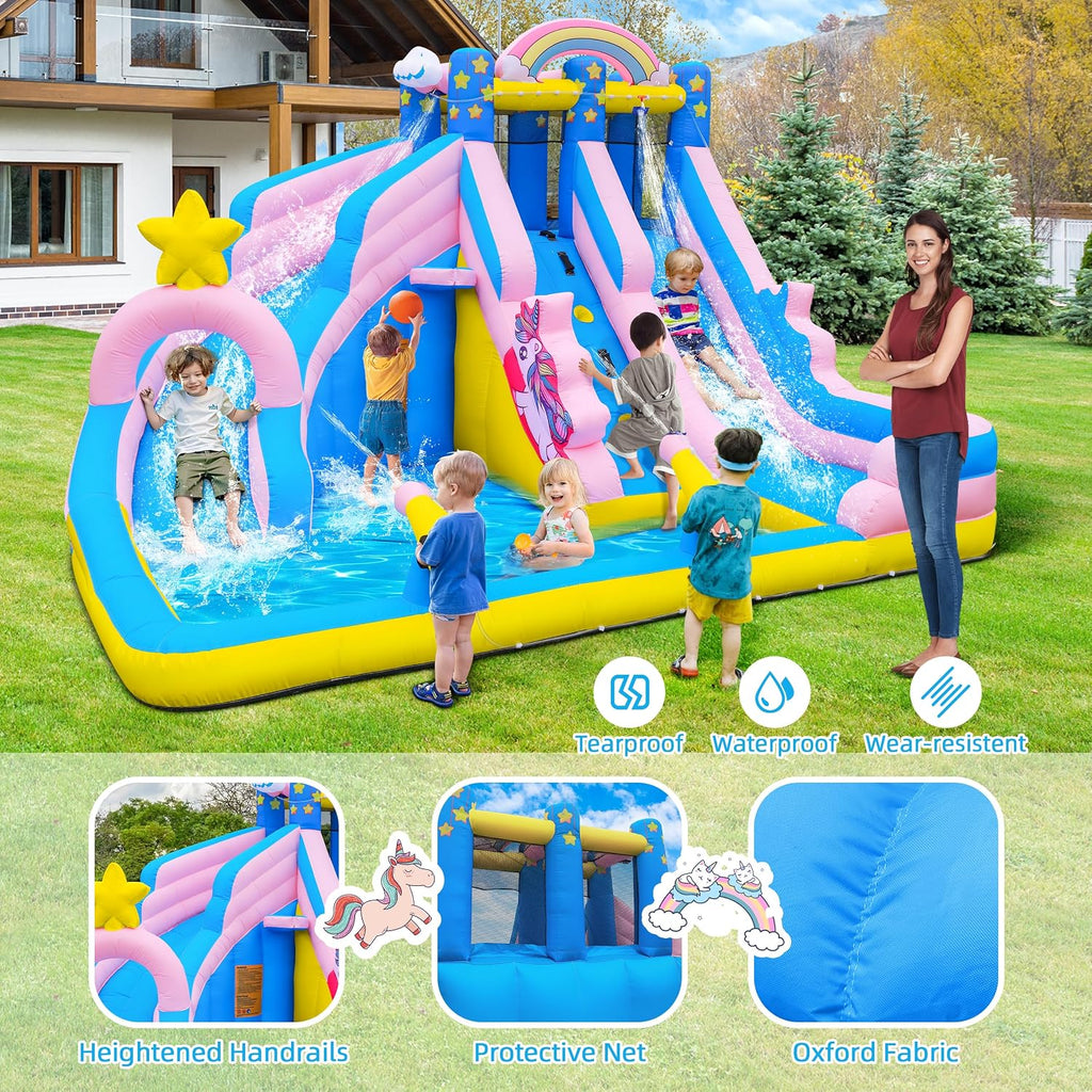 6 in 1 Inflatable Water Slide Bounce House for Kids Backyard | 550W Blower, 840D Oxford, Inflatable Water Park