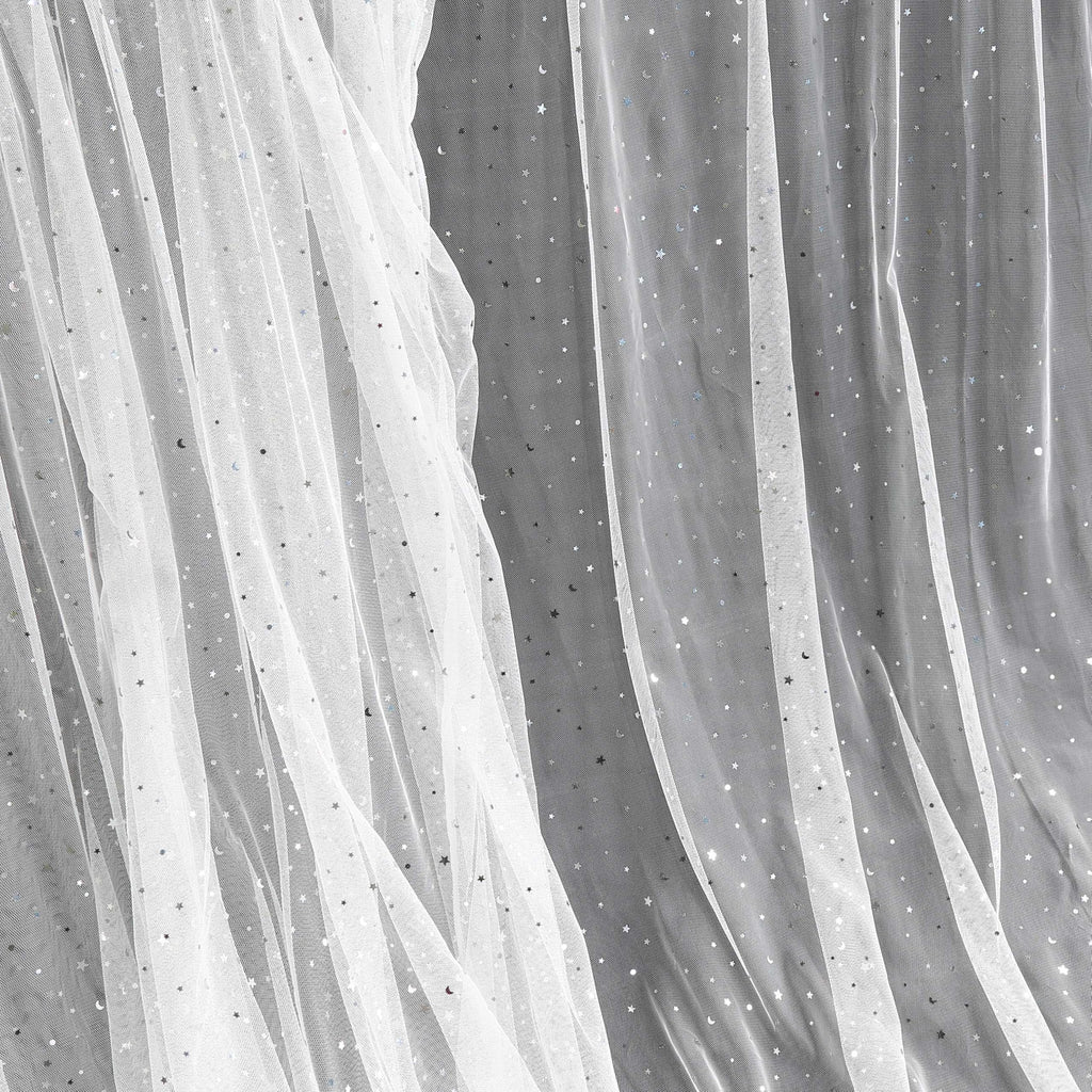 1 Yard Glitter Tulle, Star Moon Sequin, 54" Wide White