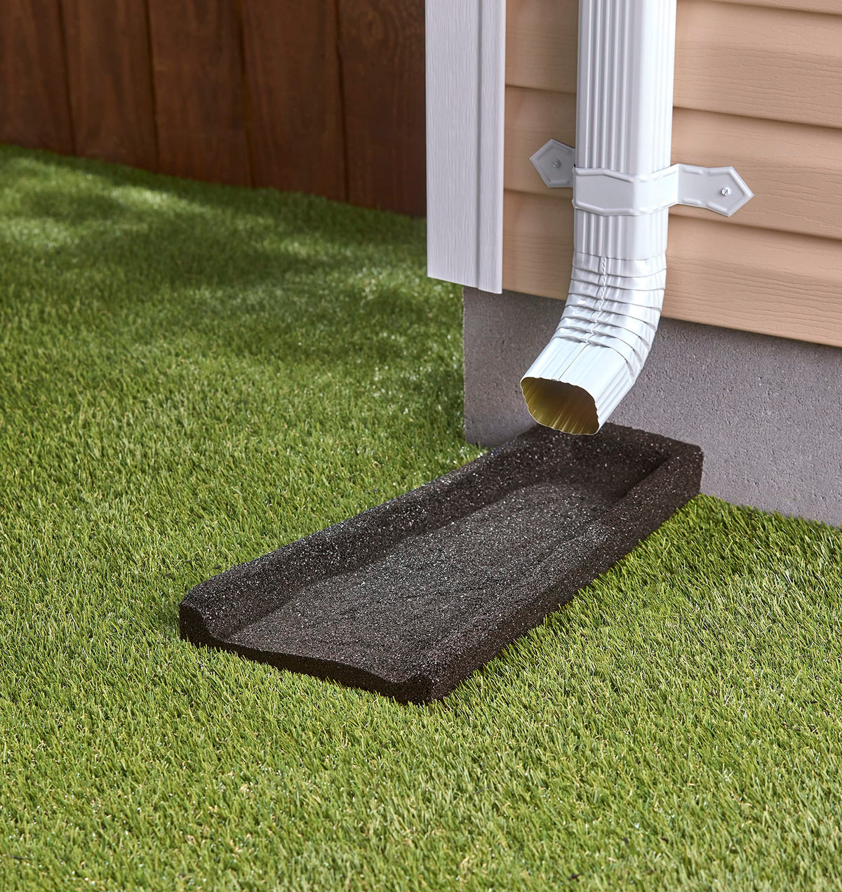 2 Pack Premium Rubber Downspout Splash Block, Rain Guard, Stone Textured Drain Extender (Black)