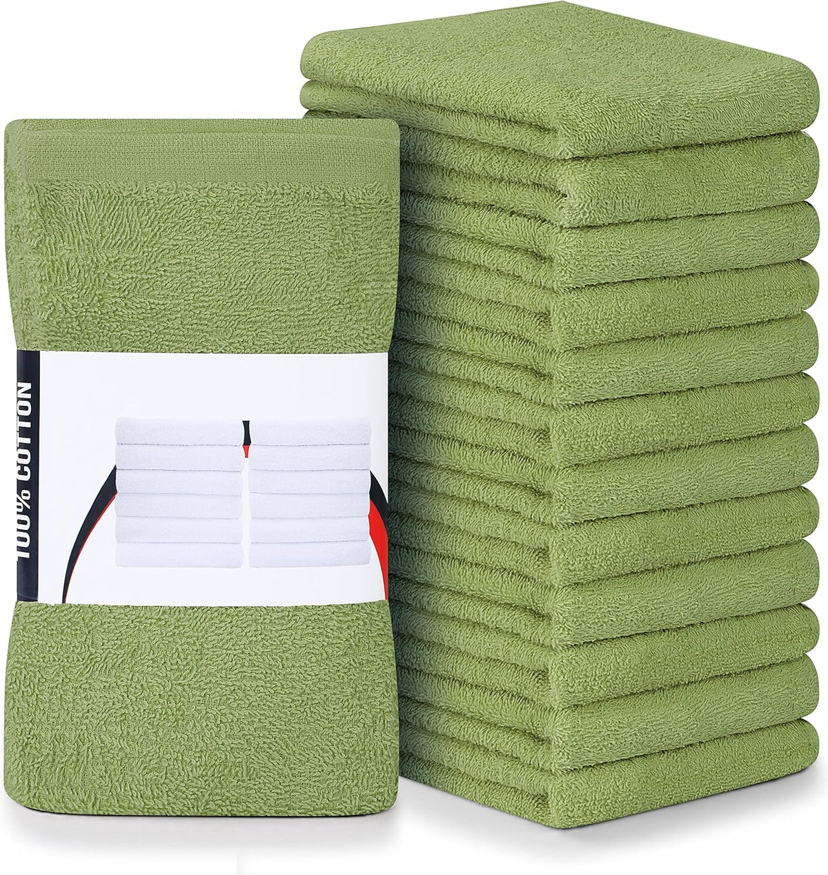 Kitchen Bar Mops, Pack of 12, 16x19 in, 100% Cotton, Green