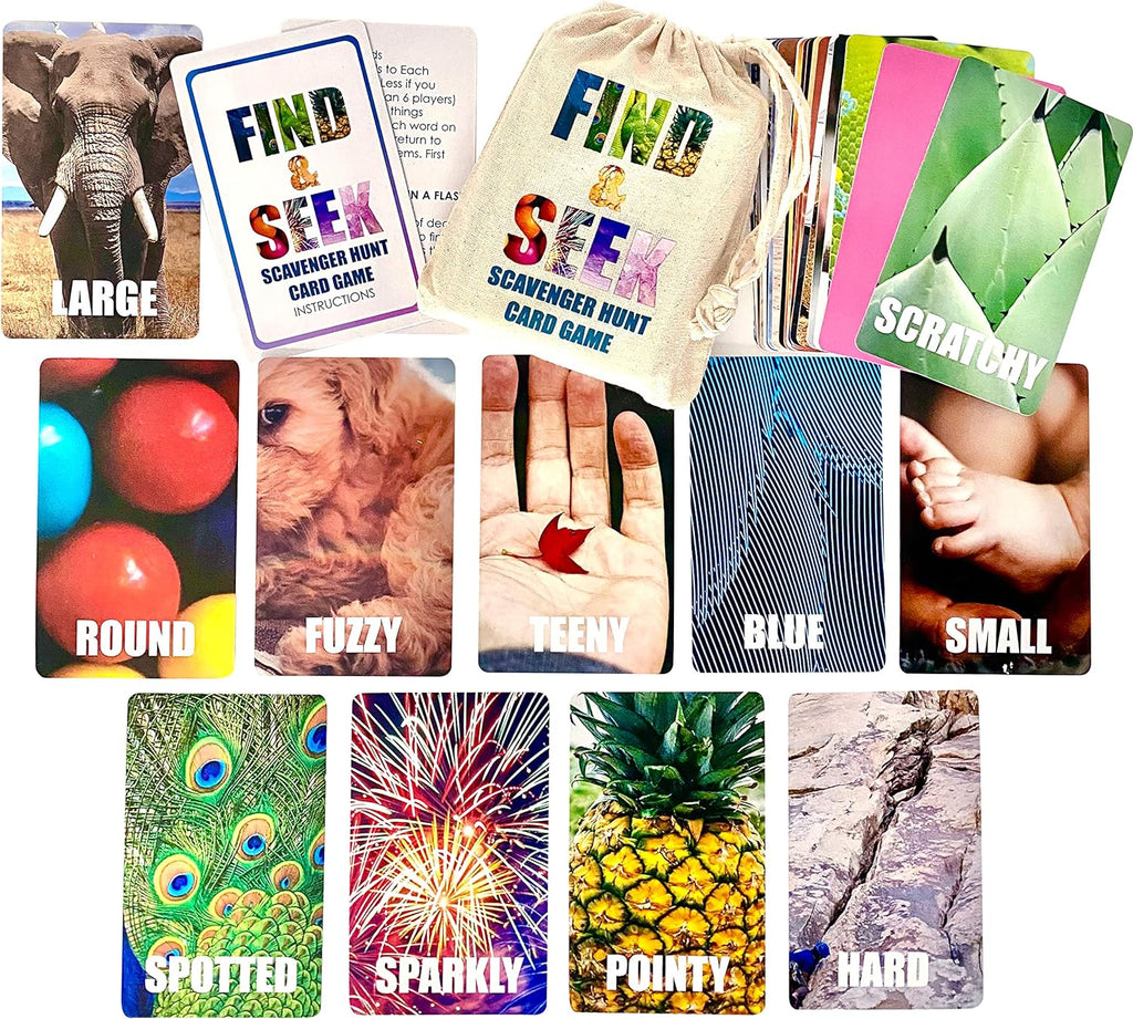 Find and Seek Scavenger Hunt Card Game, Indoor Outdoor Activities for Kids Toddler & Family, Beach Camping Travel Car