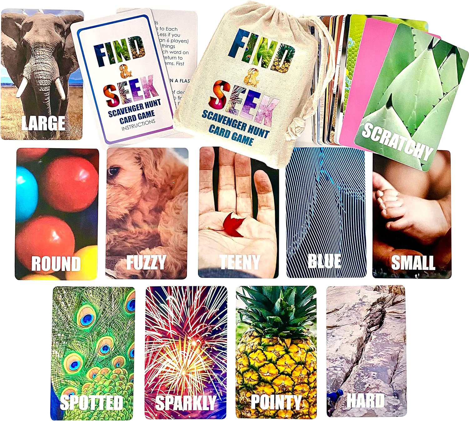 Find and Seek Scavenger Hunt Card Game, Indoor Outdoor Activities for Kids Toddler & Family, Beach Camping Travel Car