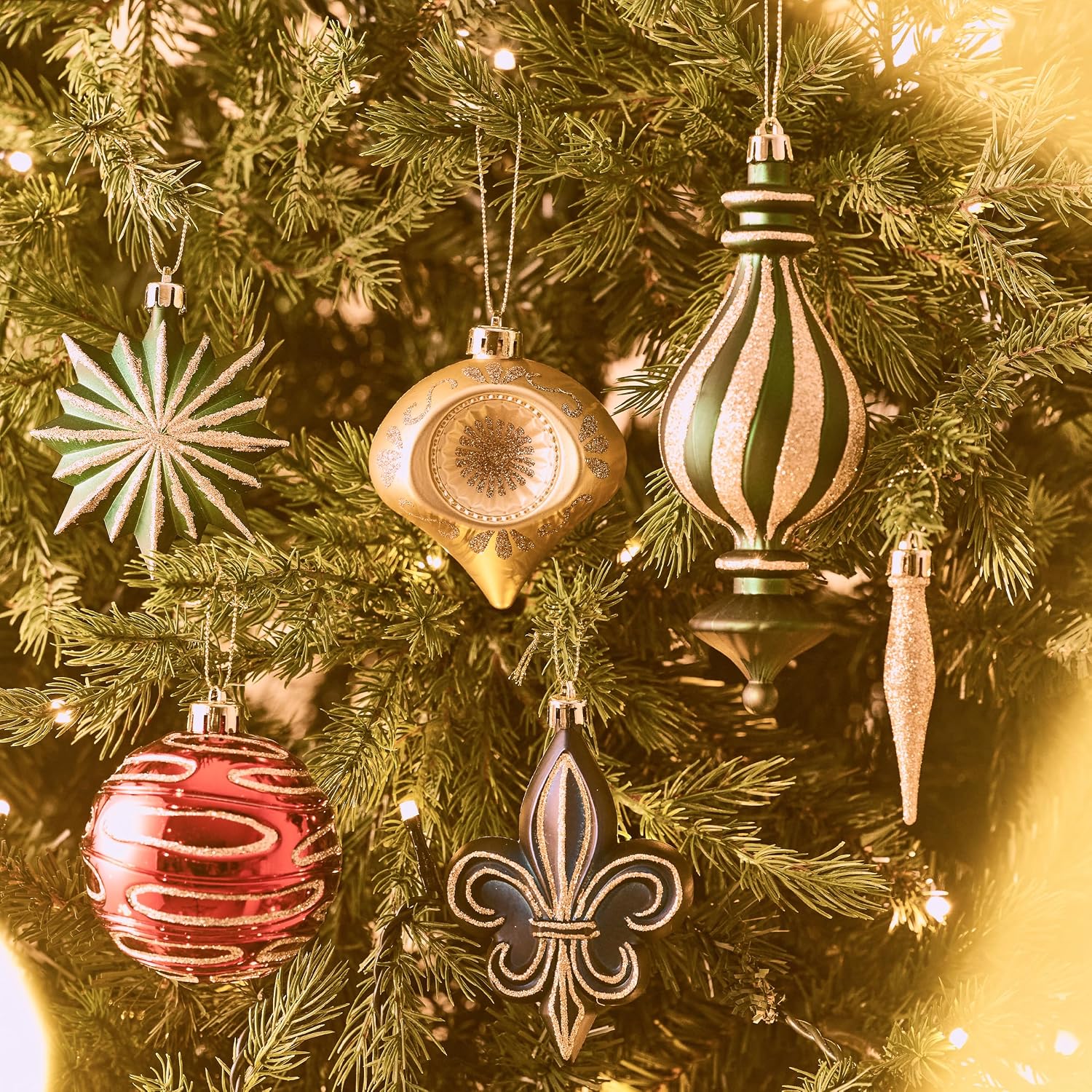 Ornaments for Christmas Trees, 60ct Red Green Blue and Gold Shatterproof Christmas Tree Decorations, Luxury Hanging