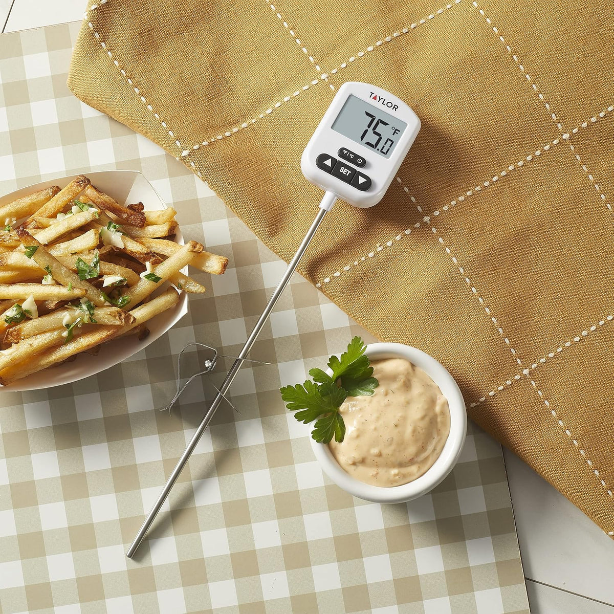 Programmable Digital Candy and Deep Fry Thermometer with Green Light Alert Display, Long Stem, and Adjustable Pan
