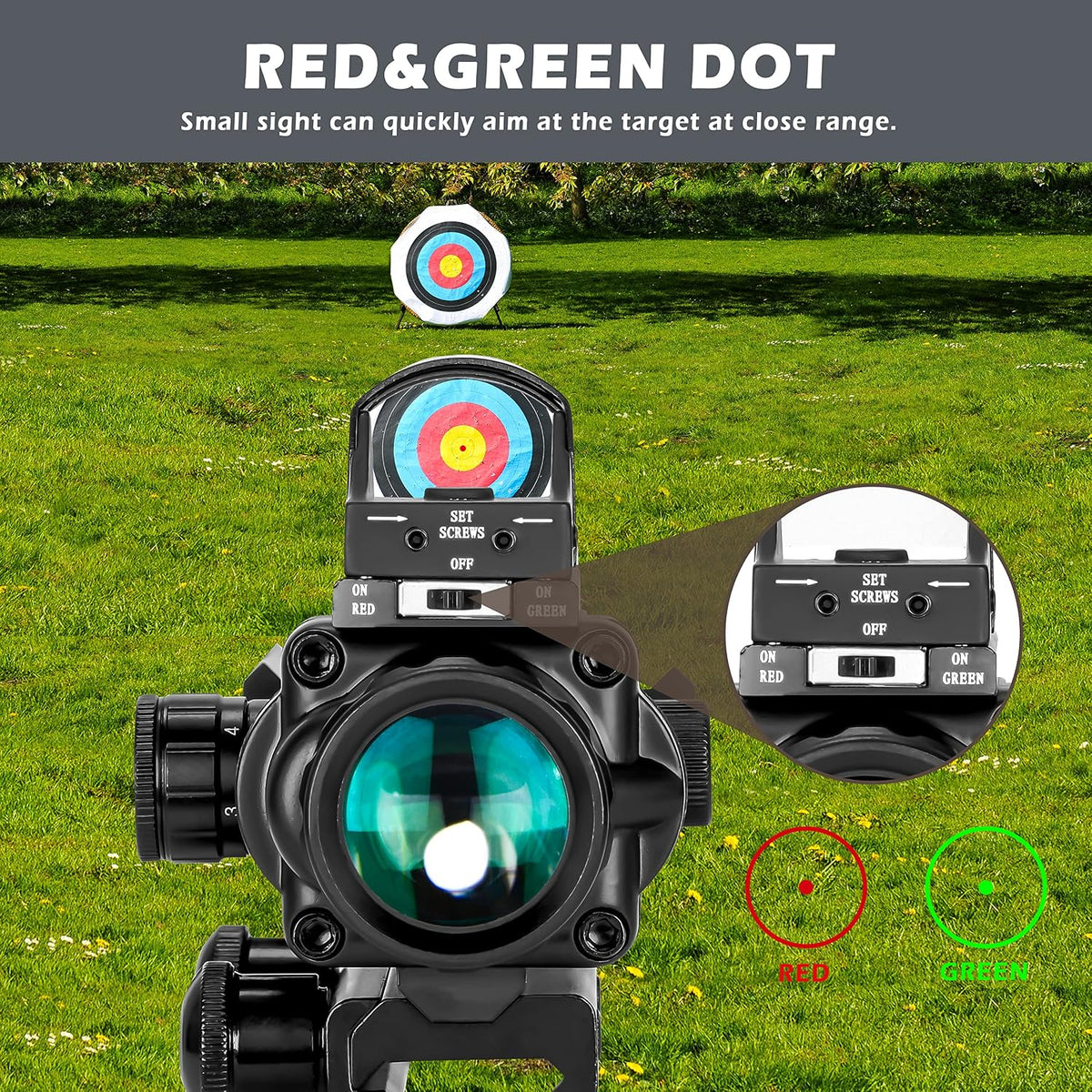 2-in-1 Combo Prism Rifle Scope 4X32 Compact Red & Green Dot Holographic with Adjustable Brightness