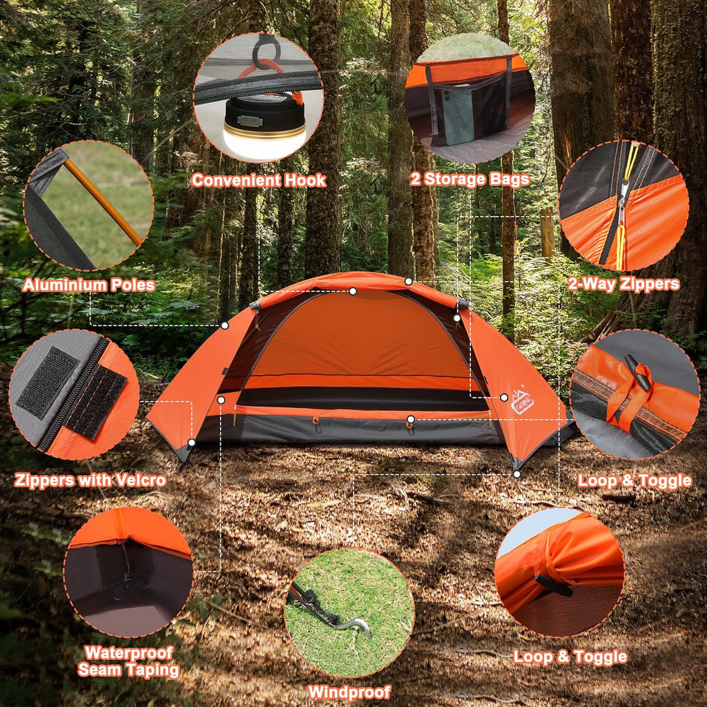 1 Person Tent for Camping Hiking Mountain Hunting Backpacking Tents 4 Season Resistance to Windproof Rainproof and