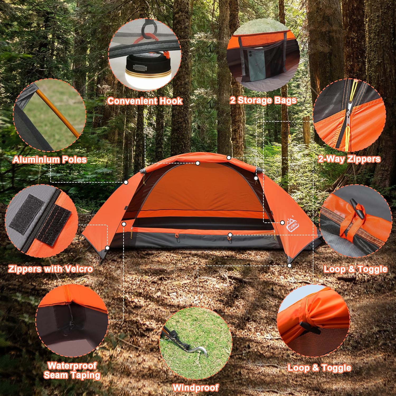 1 Person Tent for Camping Hiking Mountain Hunting Backpacking Tents 4 Season Resistance to Windproof Rainproof and