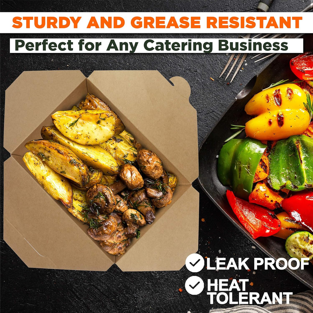 48 oz To Go Boxes, Paper Take Out Containers, Lunch Meal Food Boxes Disposable, Microwave Safe, Leak Grease Resistant