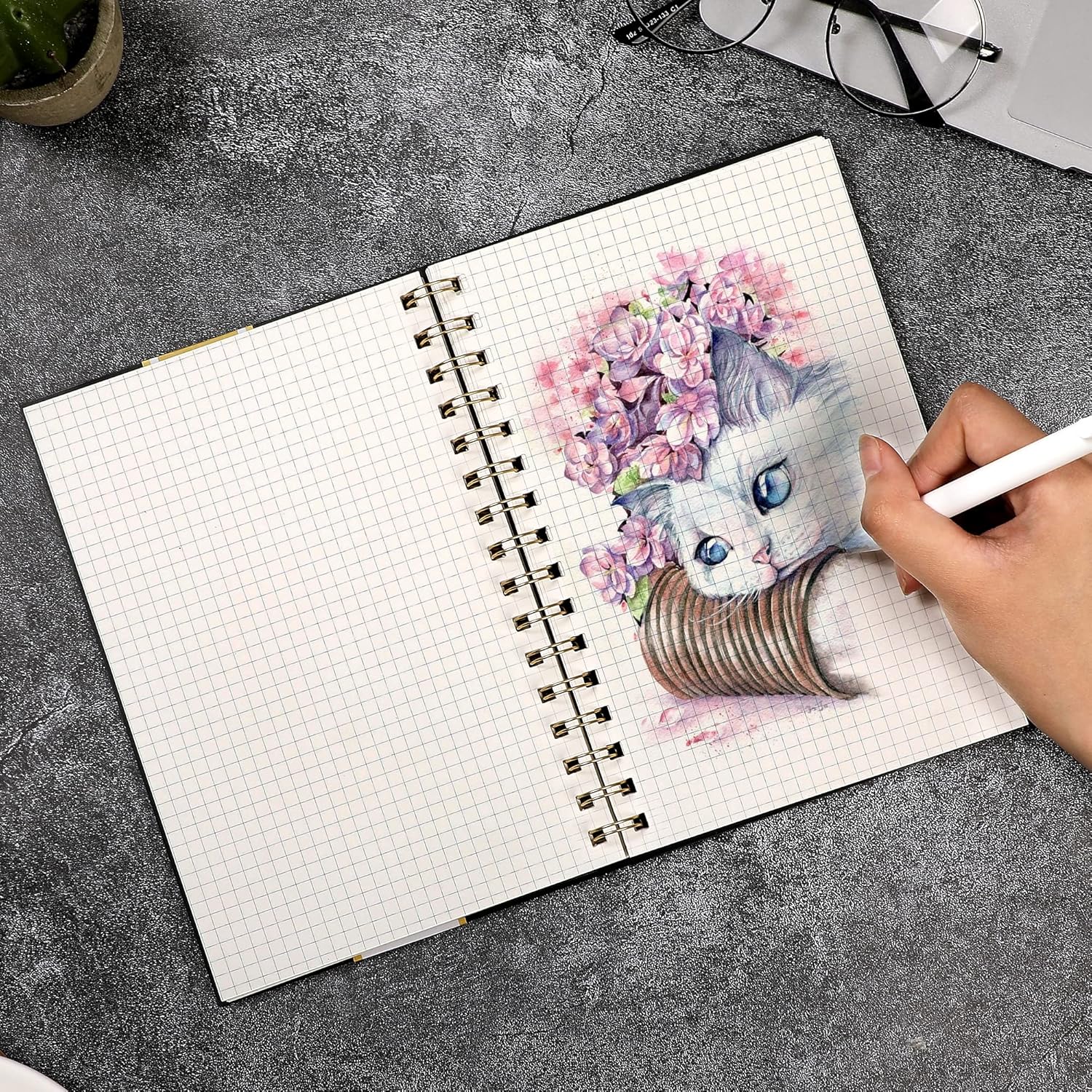 Graph Paper Spiral Notebook A5 Graphing Notebook 160 Pages Graph Paper Notebook Spiral Bound Waterproof Plastic