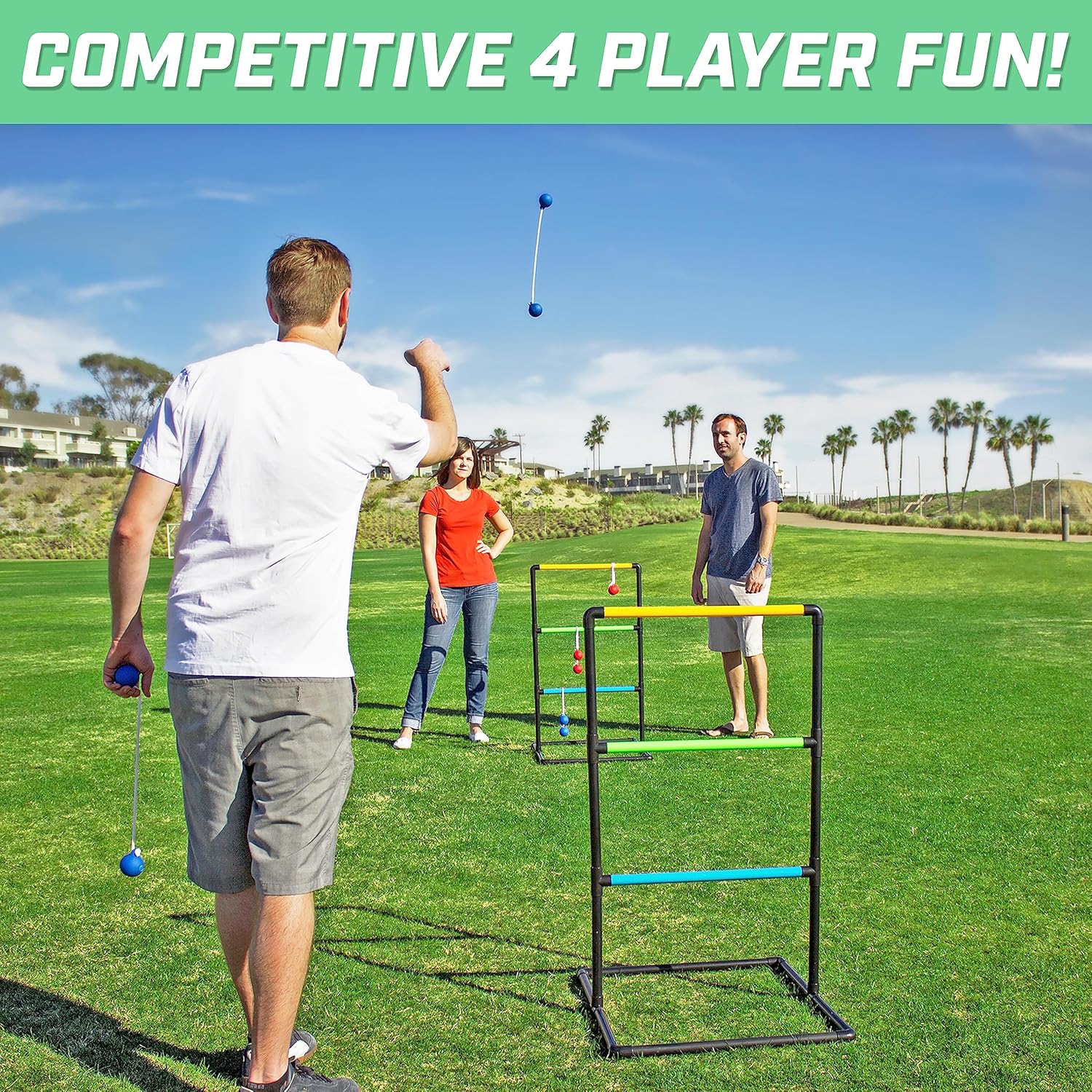 Ladder Toss Indoor & Outdoor Game Set with 6 Soft Rubber Bolo Balls and Travel Carrying Case - Choose Pro or Classic