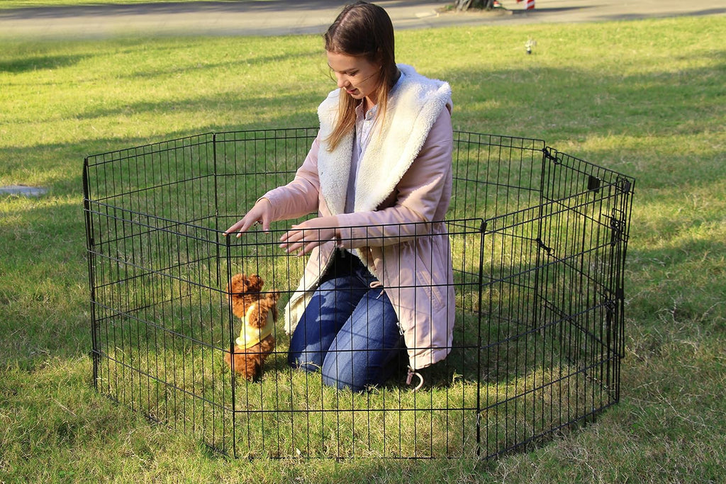 Dog Pen Pet Playpen Dog Fence Indoor Foldable Metal Wire Exercise Puppy Play Yard Pet Enclosure Outdoor 8 Panels 24