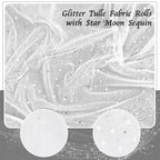 1 Yard Glitter Tulle, Star Moon Sequin, 54" Wide White