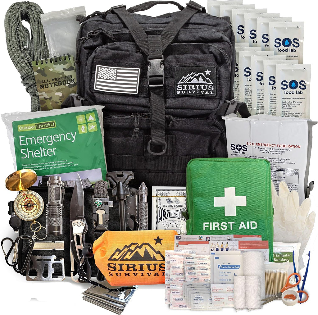 Sirius: Bug Out Bag Starter Kit - 72 Hour Kit for 1 Person – Backpack Survival Kit – 50L Tactical Backpack, US Made
