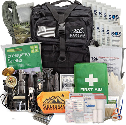 Sirius: Bug Out Bag Starter Kit - 72 Hour Kit for 1 Person – Backpack Survival Kit – 50L Tactical Backpack, US Made