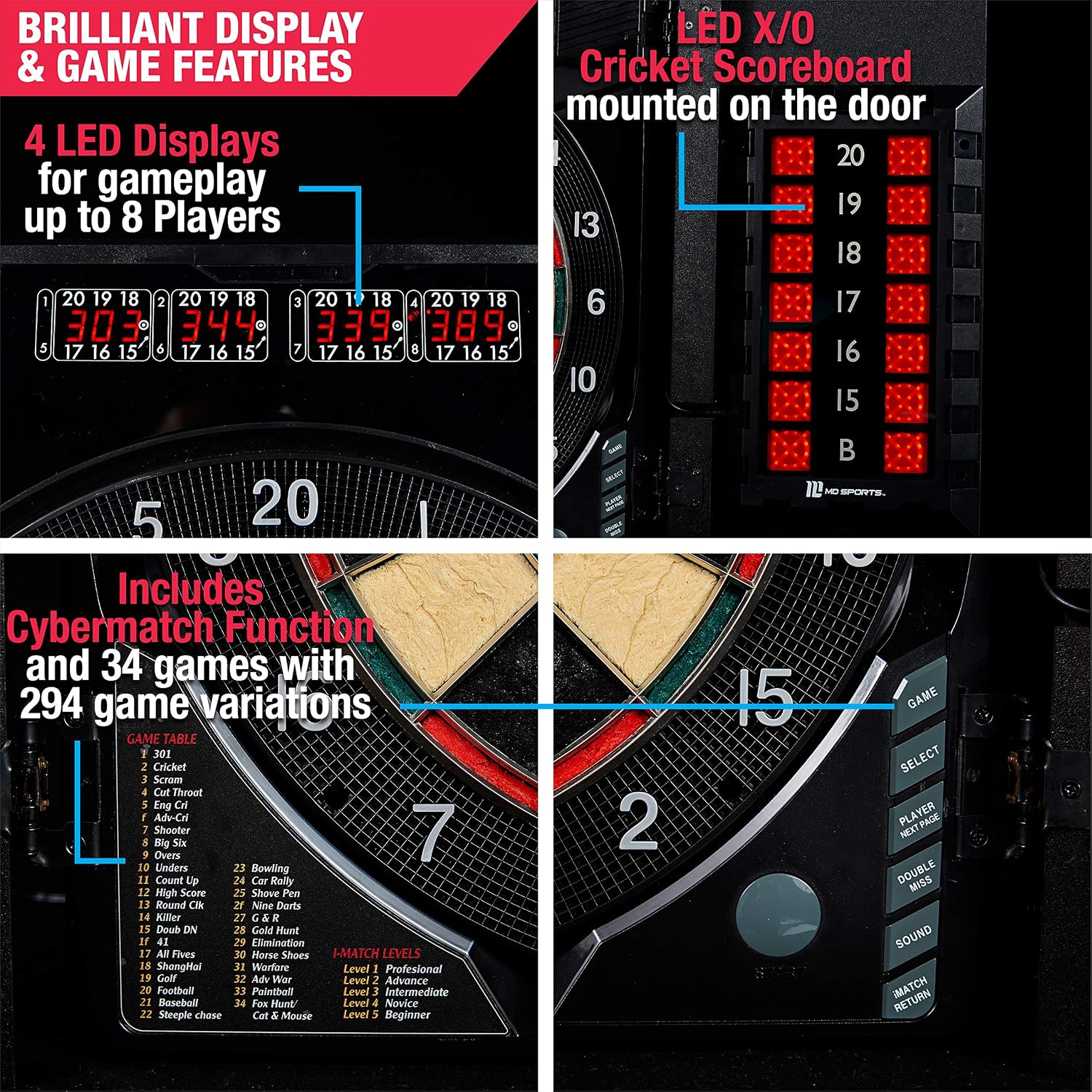 Dartboard Cabinet Multiple Styles Electronic Dartboard With Digital X/O Cricket Scorekeeping and Dart Set, Perfect