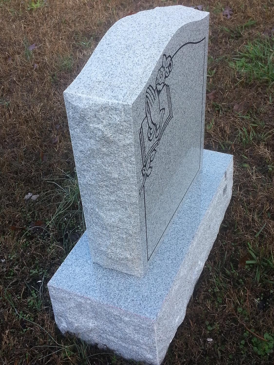 Granite Memorial Headstone Die and Base (Multiple Designs) | Custom Engraved Upright Cemetery Monument | Polished