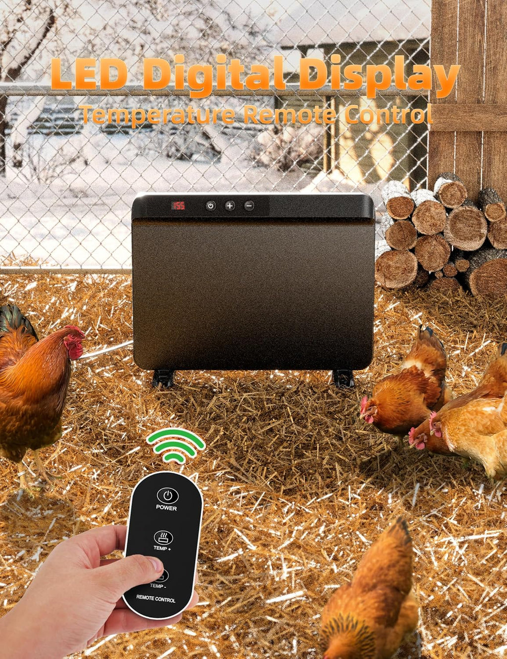 Smart Chicken Coop Heater with Efficient Thermostat, Compatible with Timers & Temp Controllers, 200W Safe Inside