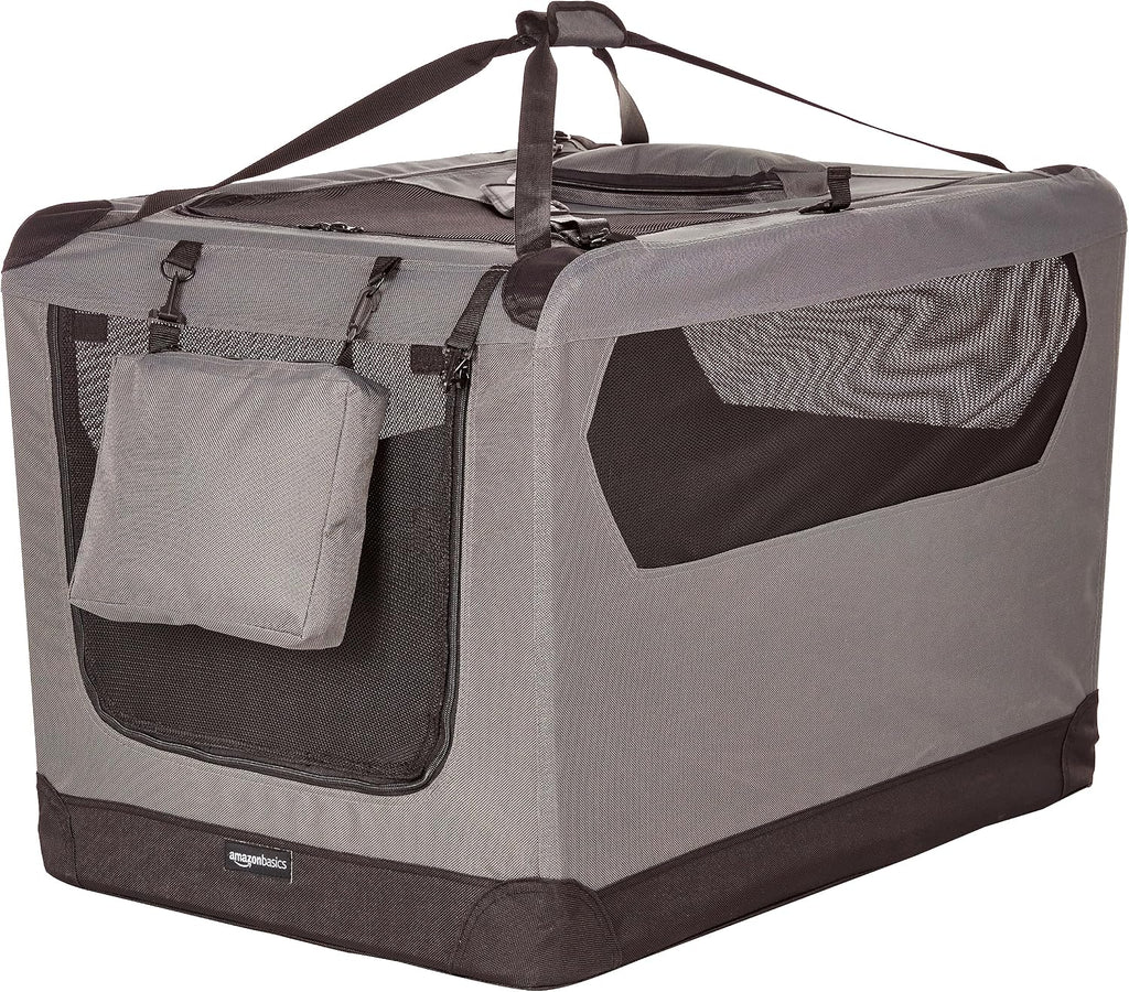 Portable Folding Soft Pet Dog Crate Carrier Kennel for Large Dogs, Easy to Clean, 36 x 24 x 24 inches, Grey