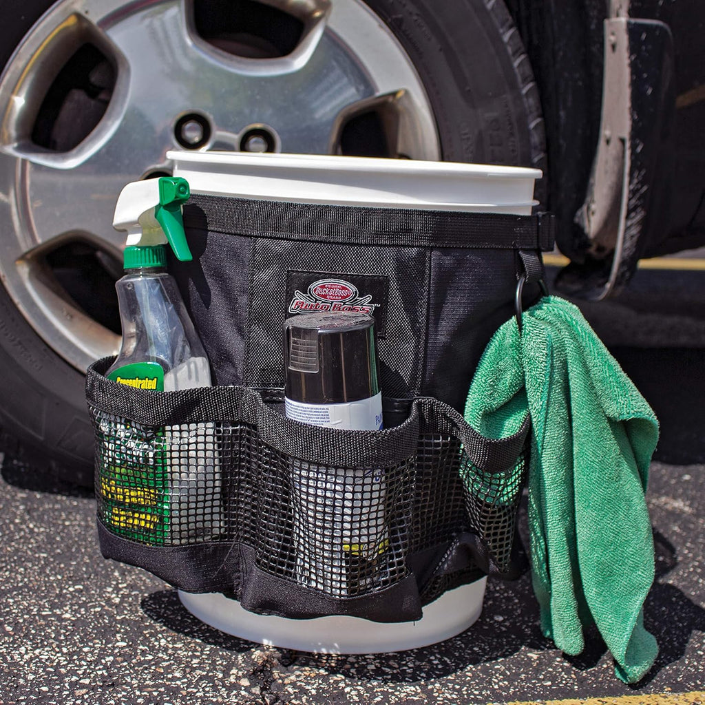 Auto Boss Wash Boss Organizer for a 5 Gallon Bucket, with Fast-Drying, Exterior Mesh Pockets for Car Supplies