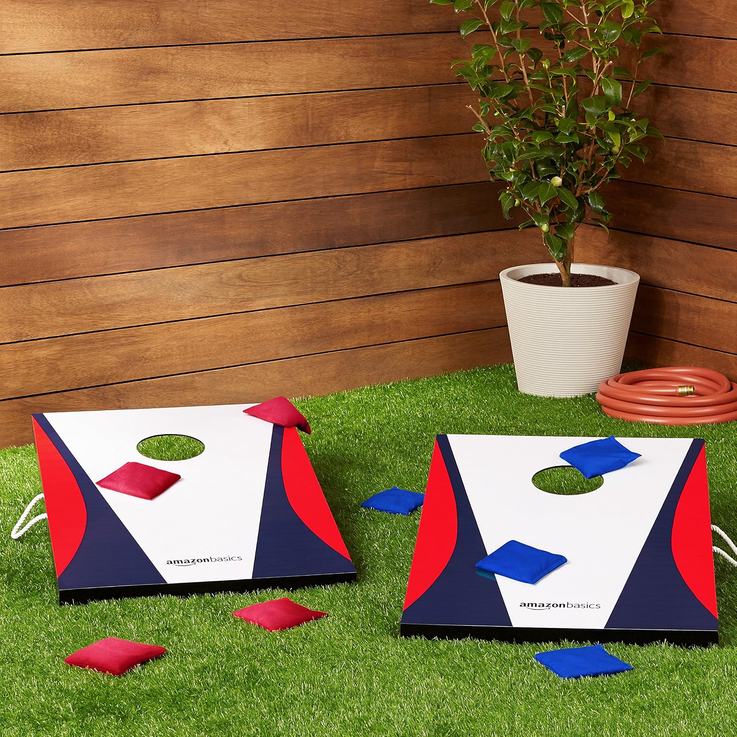 Portable Cornhole Set, Outdoor Game Bean Bag Toss with Carrying Case, Blue/Red