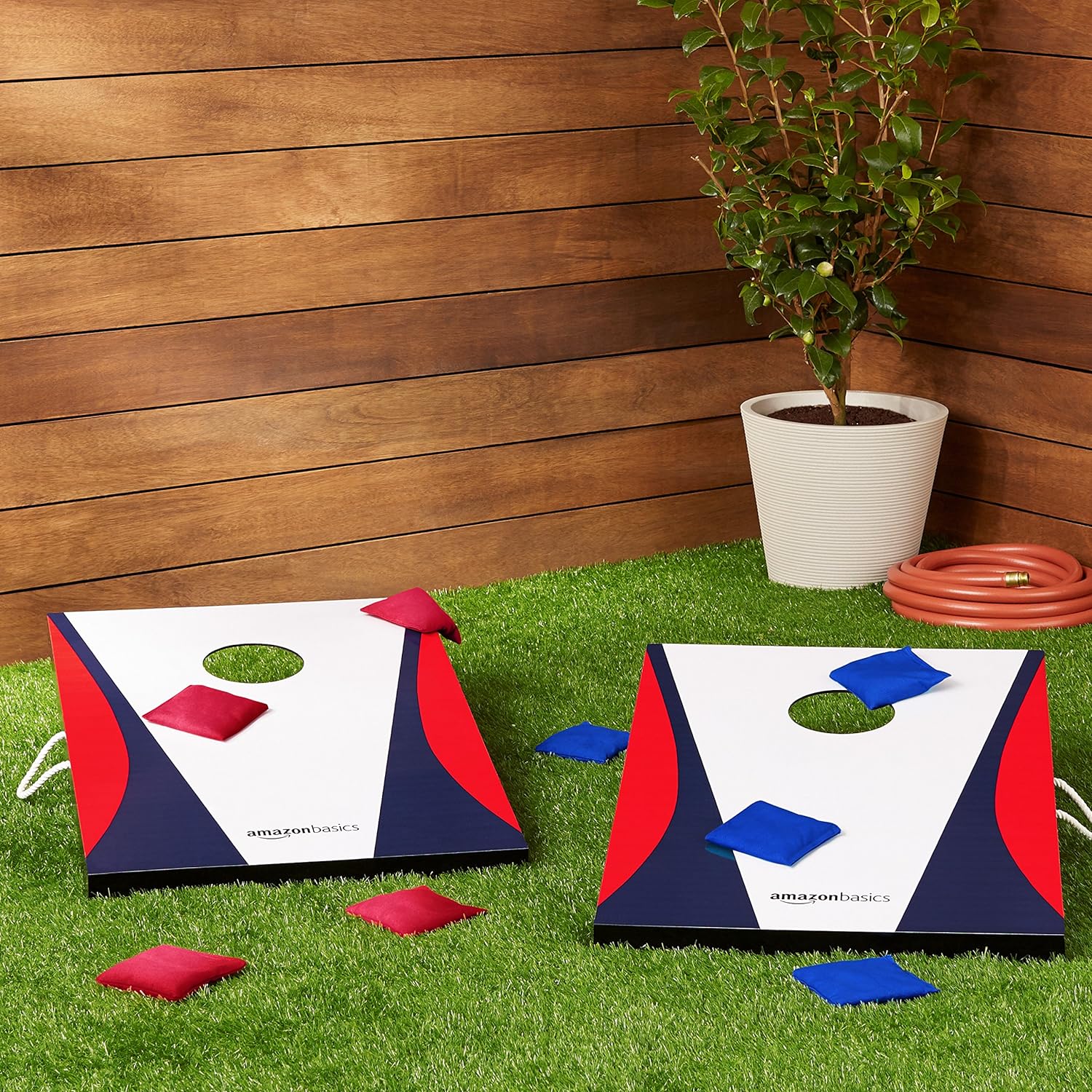 Portable Cornhole Set, Outdoor Game Bean Bag Toss with Carrying Case, Blue/Red