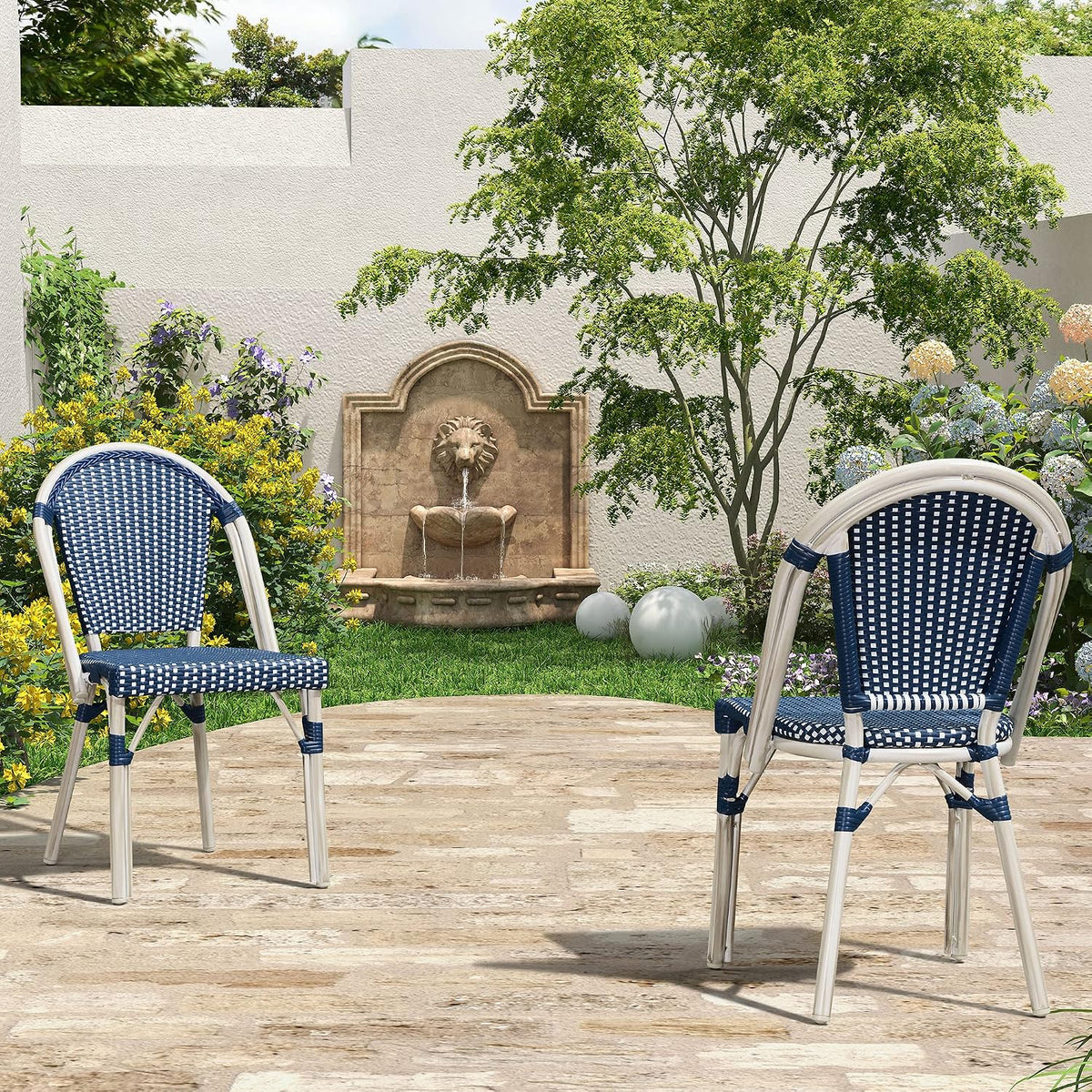 French Bistro Dining Chairs Set of 4, White Finish, Deep Blue