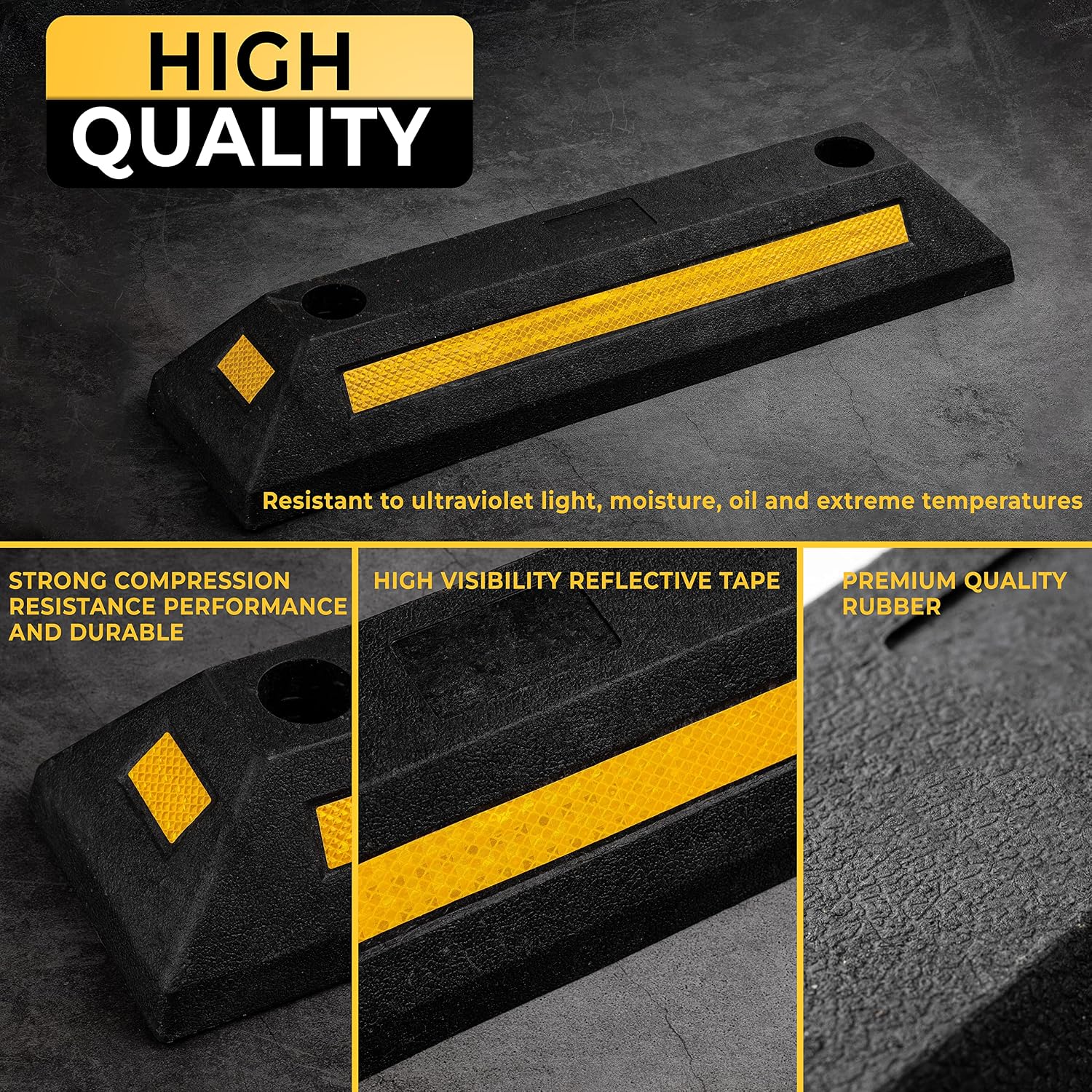 Heavy Duty Rubber Parking Guide - 2 Pcs Premium Quality Durable Car Garage Wheel Stopper Professional Grade Park with