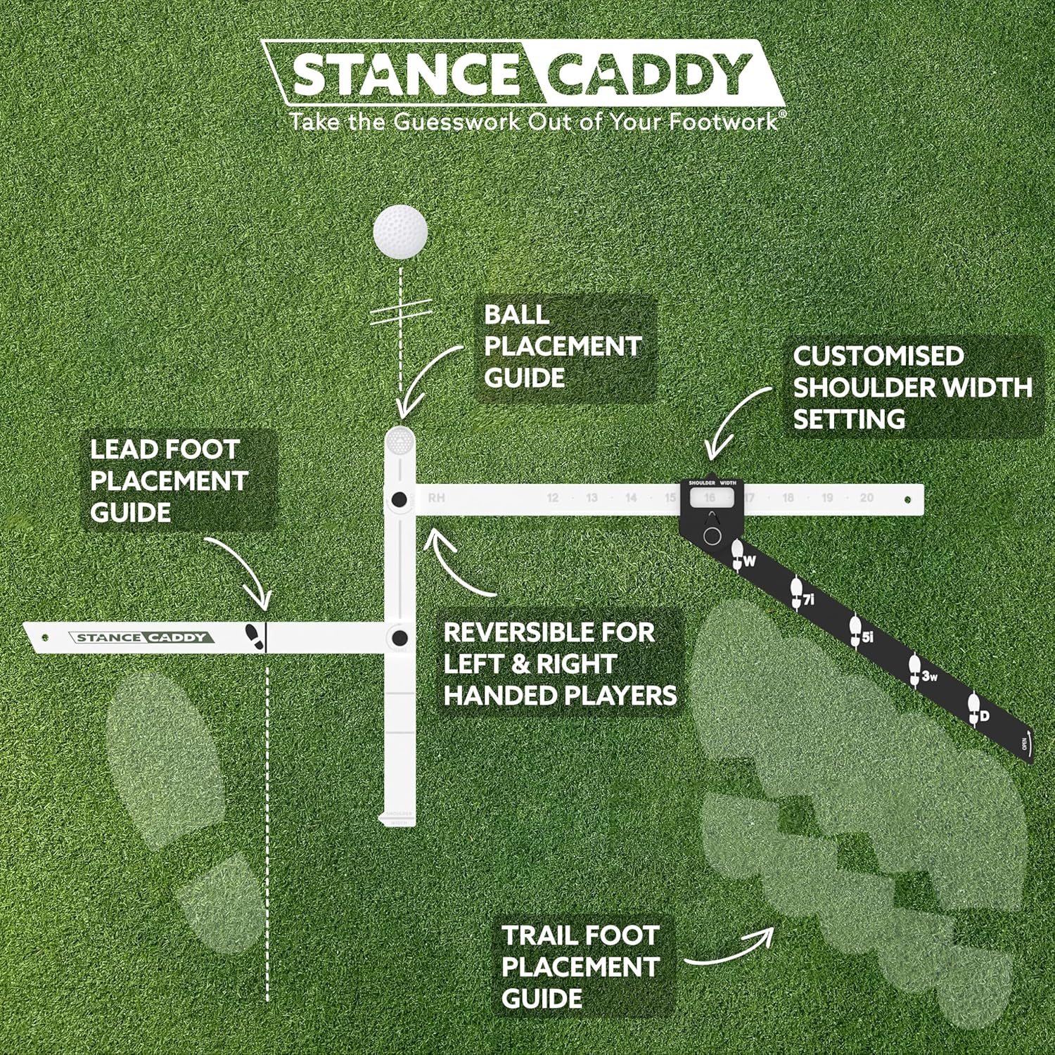 Golf Stance and Alignment Training Aid – Setup Left & Right Handed - Proper Ball Position & Foot Placement Golf