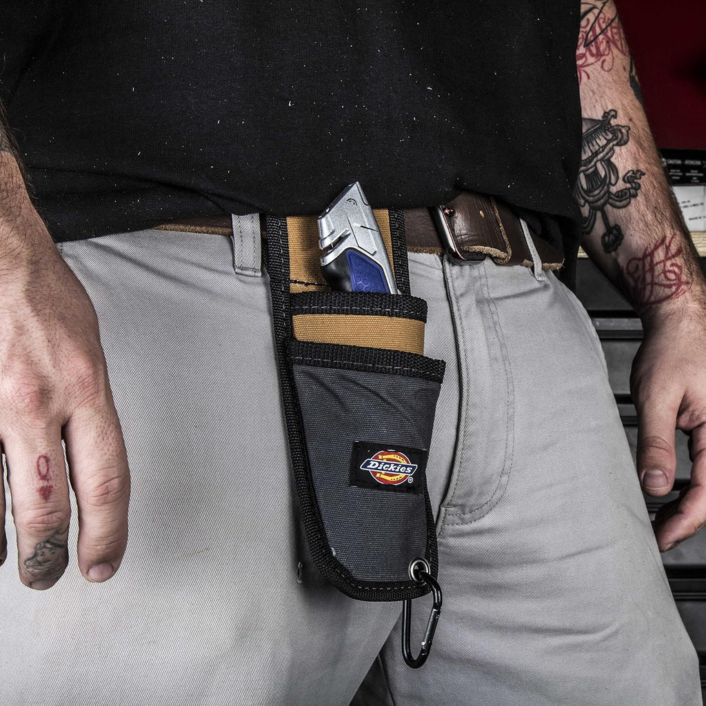 Utility Knife Sheath for Belt, Durable Canvas with PVC Cut-Resistant Sheath Lining, 2-inch Belt Loop, Tan/Grey
