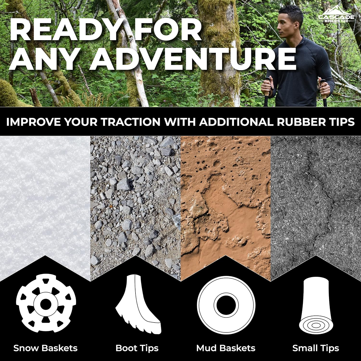 Lightweight Aircraft-Grade Aluminum Trekking Poles with Extended Down Grip Plus Tip Kit