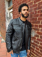 Mens Motorcycle Leather Riding Jacket | Leather Motorcycle Biker Jacket Men (XL)