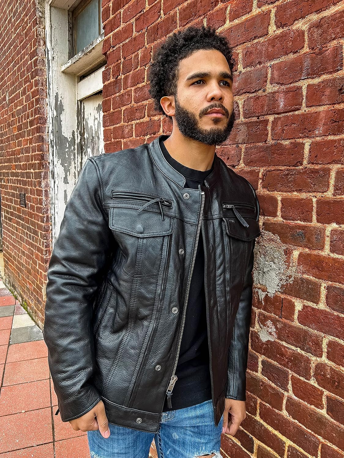 Mens Motorcycle Leather Riding Jacket | Leather Motorcycle Biker Jacket Men (XL)